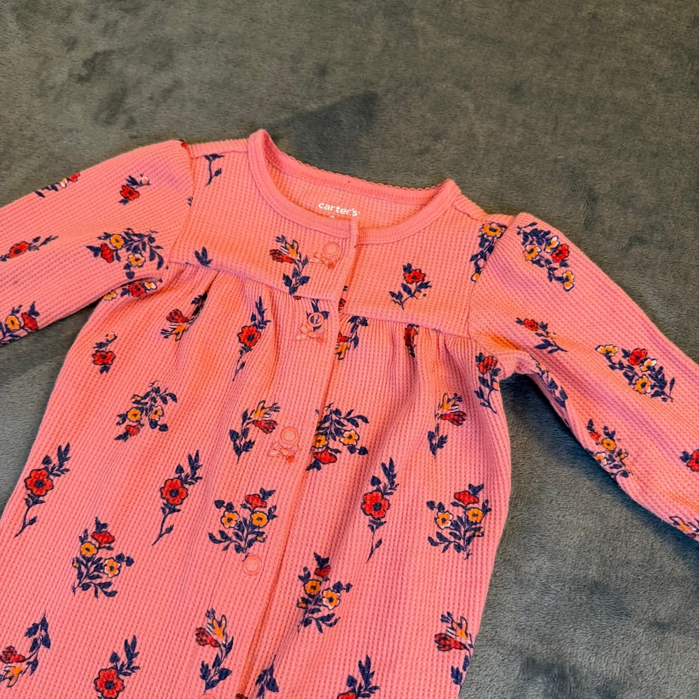 Carters Floral Waffle Knit Footed Sleeper Baby 9 Months Pink Snap Front Pajamas